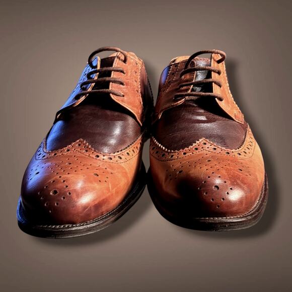 Men\'s 11M GIORGIO BRUTINI Brown/Cognac Leather Wingtip Oxfords C250504-2 EUC main image 8